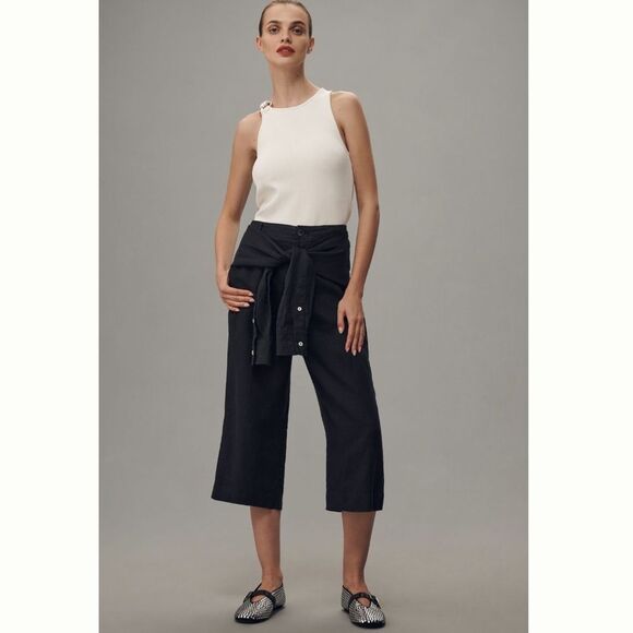 By Anthropologie Linen Shirt-Tie Capri Pants - Picture 1 of 5